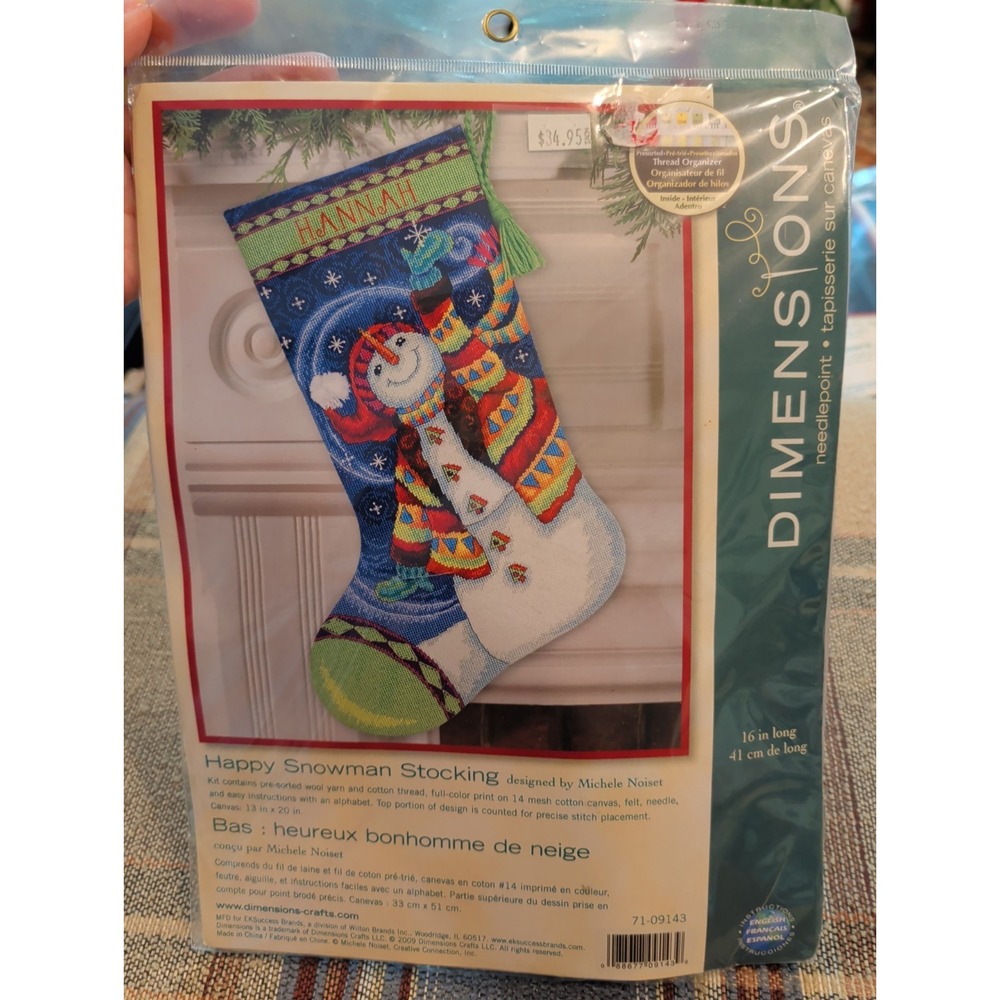 New Dimensions 16" Needlepoint Christmas Stocking Kit 71-09143 Happy Snowman